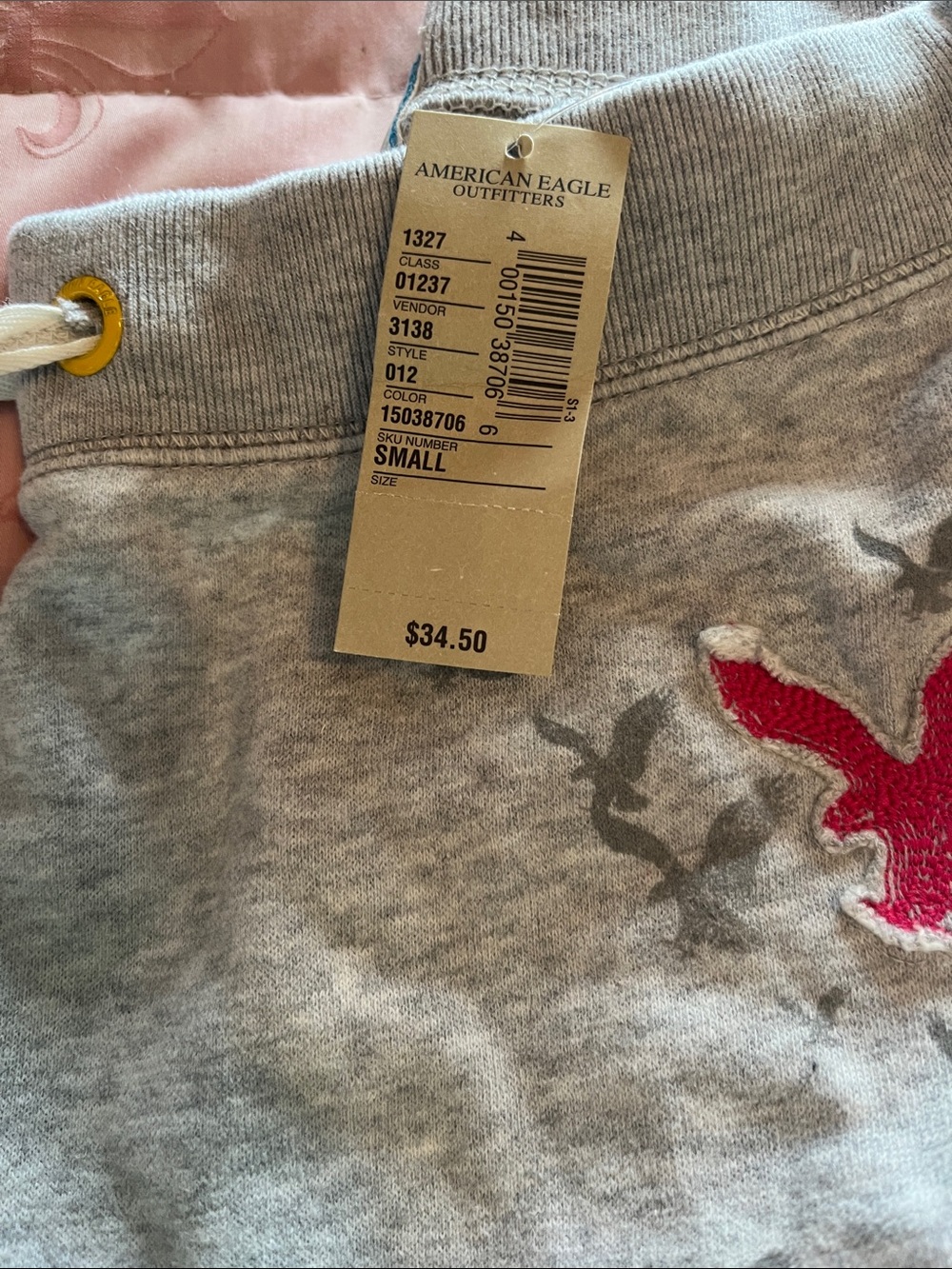 NWT American Eagle Sweatpants Knee Length 26 inches Grey and Pink size S - Picture 2 of 2